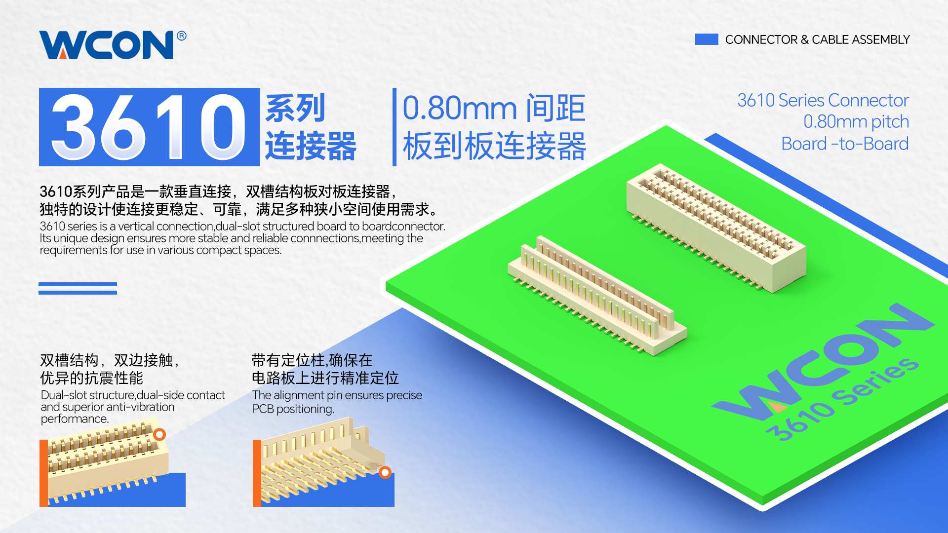3610系列板對板連接器：0.80mm間距，支持雙向對配的高密度解決方案